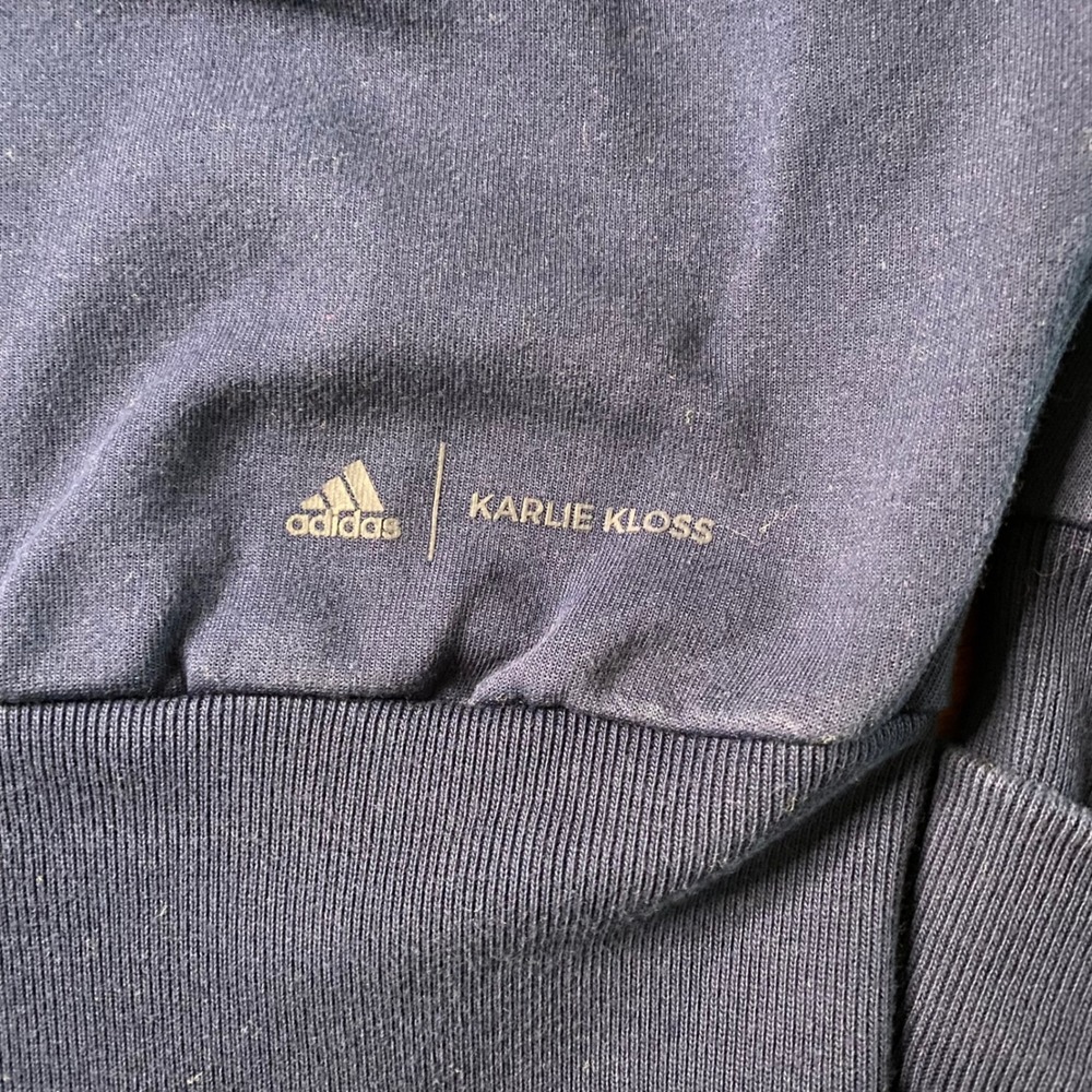 Adidas Karlie Kloss Navy Blue Cropped Sweatshirt Wide Ribbed Hem S - Picture 7 of 11
